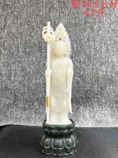 和田玉地藏王包金(地狱未空,誓不成佛),高34.5公分